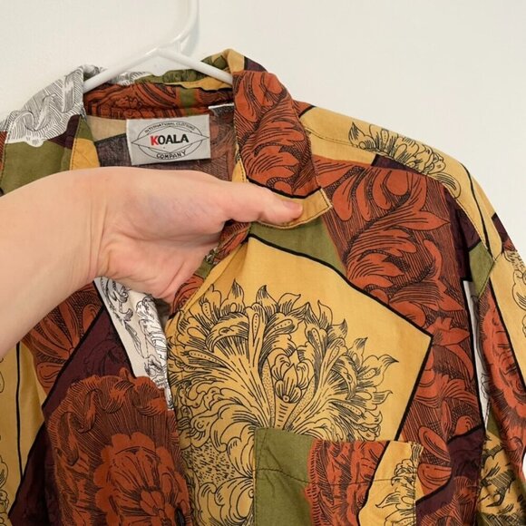 VINTAGE VTG KOALA Burgundy Multi Geometric Patchwork Short Sleeve Button Down L - Picture 5 of 12